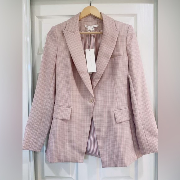NWT $695 Veronica Beard Steele Plaid Pink Clay Dickey Jacket Blazer - Picture 2 of 6